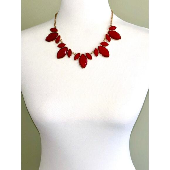 Charming Charlie Gold Tone Red Cushion Cut Stone Statement Necklace - Picture 2 of 4
